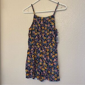 Old Navy micro floral print cotton rayon girls jumpsuit romper shorts L 10-12